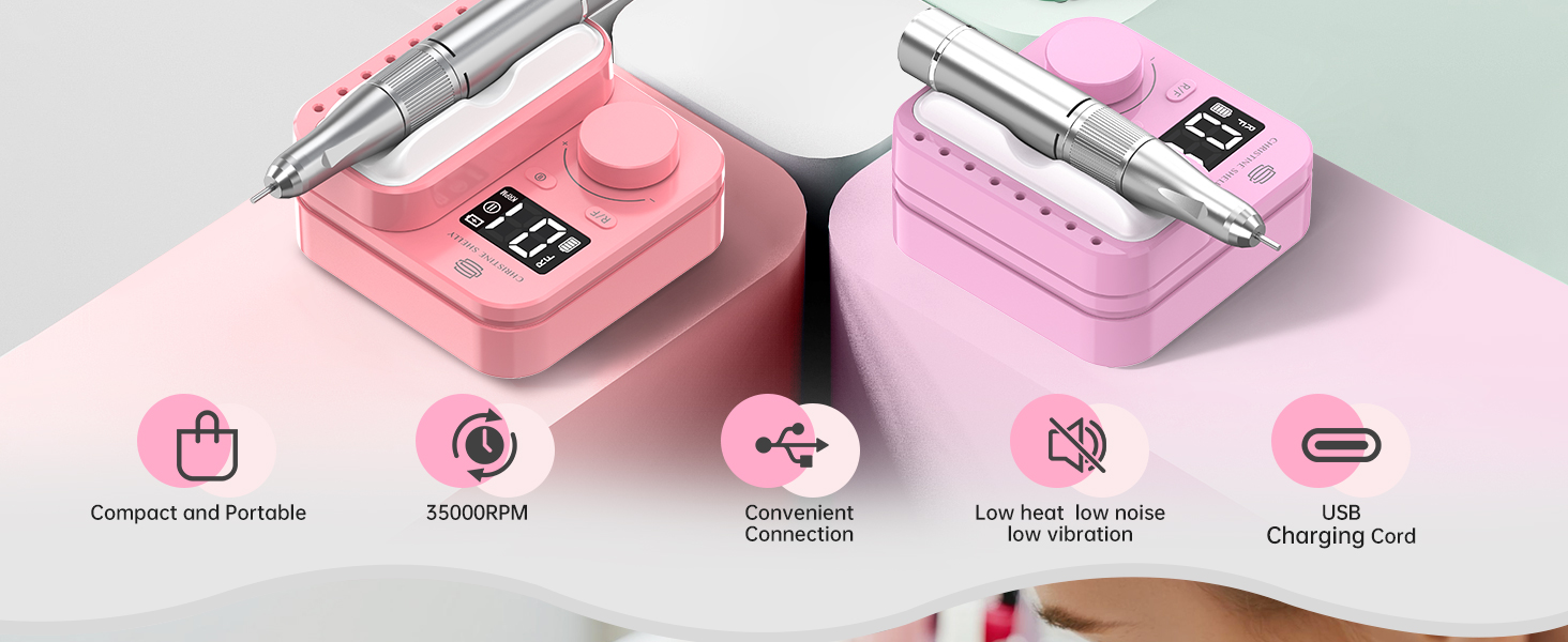 Професійний електричний апарат для манікюру та педикюру CHRISTINE SHELLY, 35000 об/хв, акумуляторний портативний набір для нігтів (Cyan)