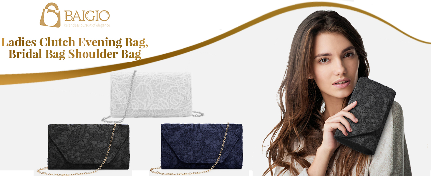 Жіночий вечірній клатч BAIGIO Elegante з мереживом, білий