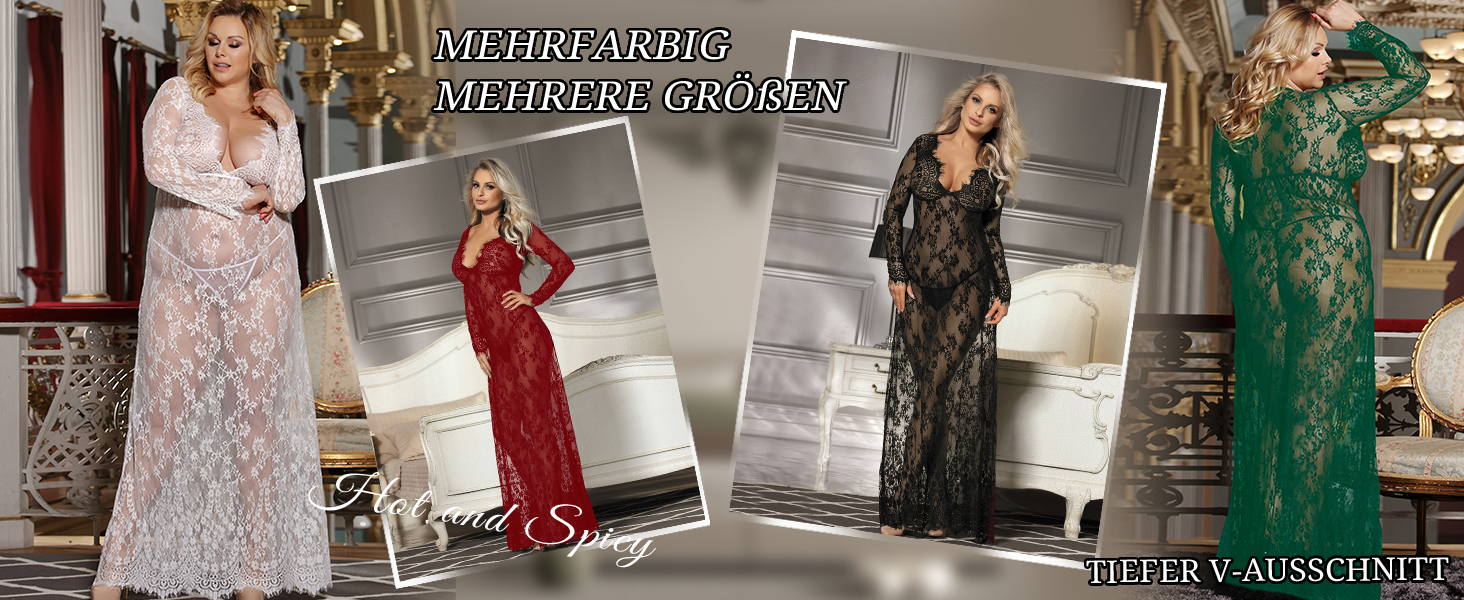 Сукня для вагітних ComeOnDear з мереживом, довга, з довгим рукавом, V-подібний виріз, прозора, неймовірна, з G-String (3XL-4XL, Білий)