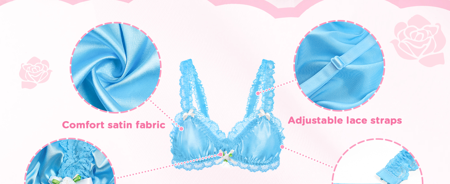 Набір спідньої білизни LittleForBig Sissy з мереживом та рюшами, блакитний, 4XL