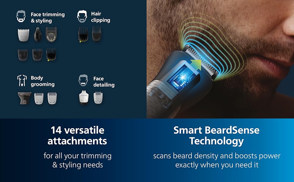 Тример Philips Multigroom 7000 MG7962/30 19-в-1 для чоловіків: універсальний набір для обличчя, волосся та тіла, самозаточувані леза, 26 налаштувань довжини (0,5-20 мм)