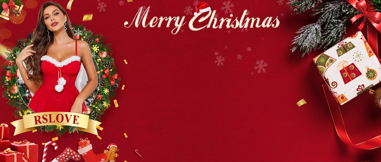 RSLOVE Сексуальна новорічна білизна для жінок - ніжна сорочка з помпонами з штучного хутра, святкова білизна, костюм XXL, червоний