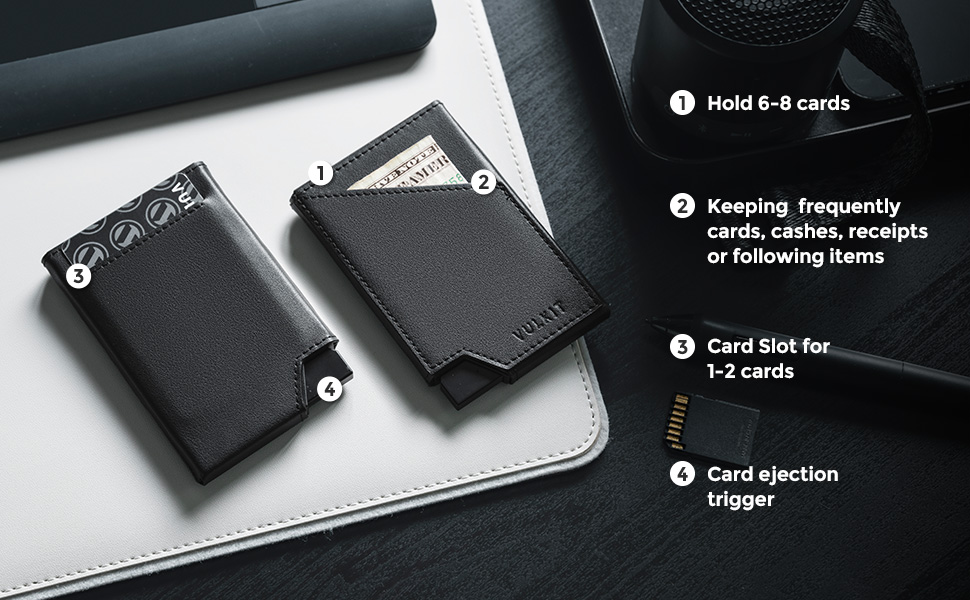 VULKIT Складаний картхолдер з RFID-захистом, тонкий алюмінієвий гаманець для кредитних карток, купюр та монет, темно-коричневий