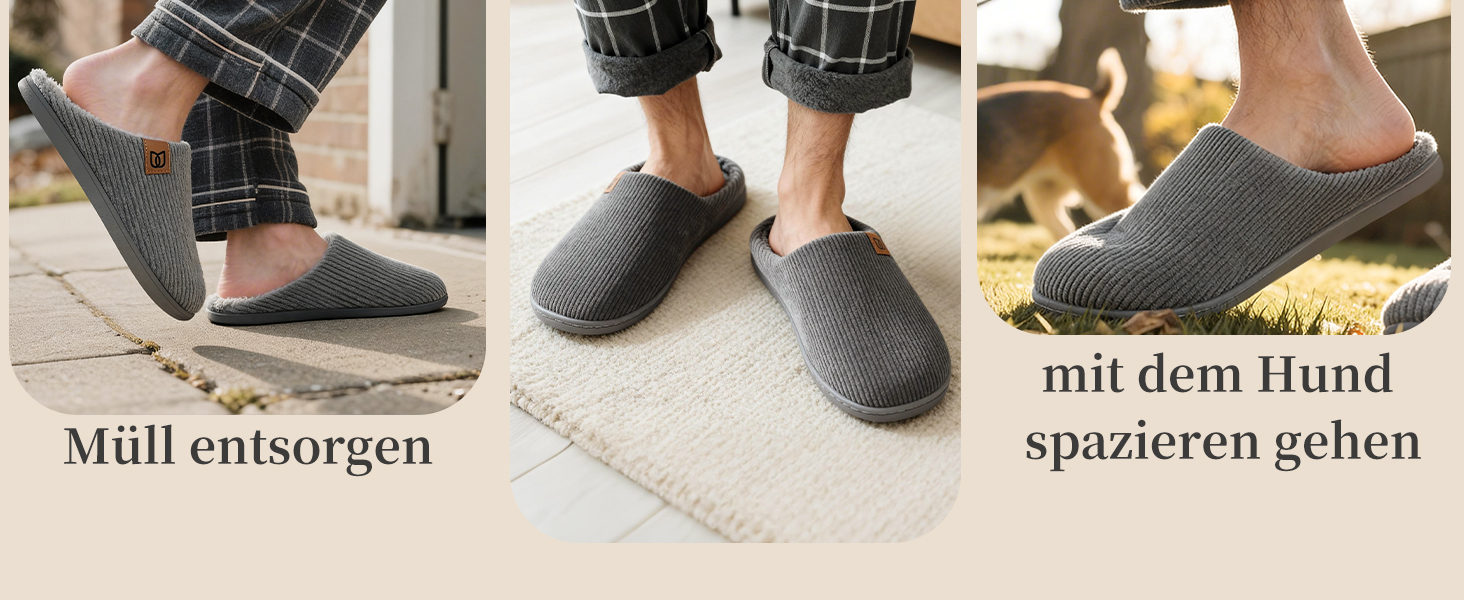 Чоловічі капці WateLves з вельвету та піною Memory Foam, теплі домашні та вуличні тапочки в смужку, сірі, розмір 44/45 EU
