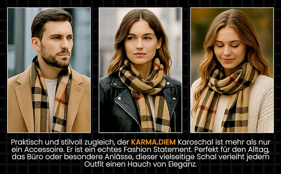 Унісекс шарф у клітинку KARMA.DIEM London Style, м'який зимовий шарф Classic Brown Plaid, 35x170 см