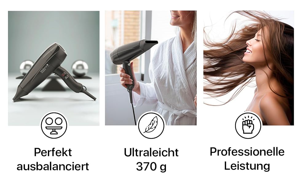 Професійний фен для волосся Valera Swiss Light 3200, 1600 Вт, 3 температурні режими, з кнопкою охолодження та Super-Flex кабелем, Swiss Made
