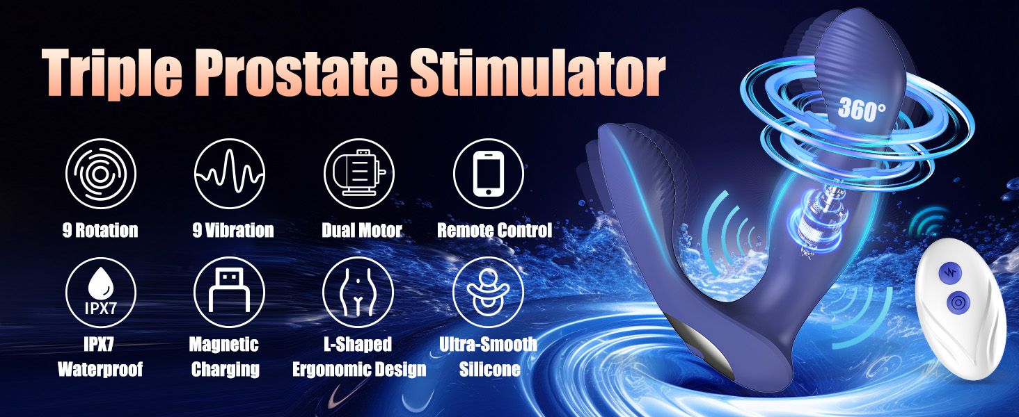 Анавібратор для чоловіків та пар: масажер простати з пультом, анальний дildo з 9 режимами вібрації та ротації, секс-іграшка XXL