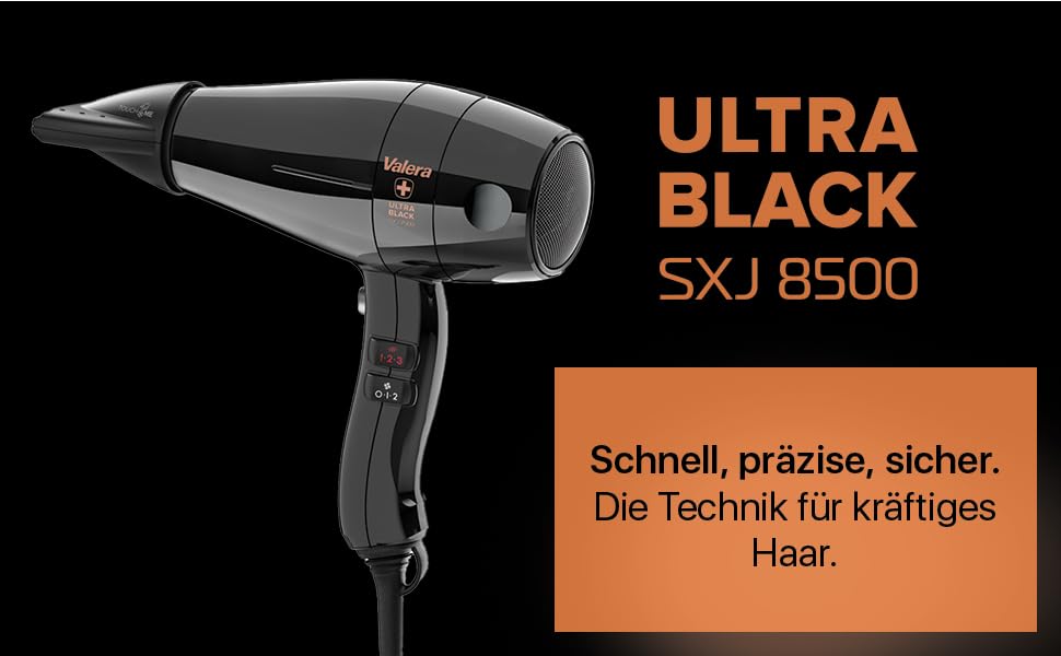 Професійний фен для волосся Valera Swiss Silent Jet 8500 Ultrablack, 2000 Вт, з іонізатором та двигуном PM-Pro
