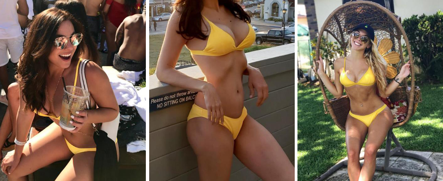 SHEKINI Набір бікіні Triangel Bikini Set: регульований топ, труси з низькою талією з принтом (Рожевий+Оранжевий, M)