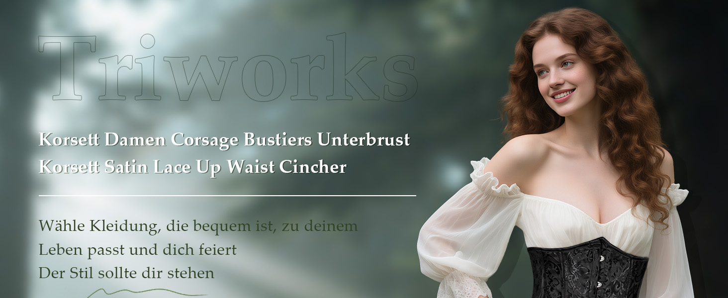 Корсет TRIWORKS для жінок: корсаж, бюстгальтер, сатиновий корсет з шнурівкою, стегновий фіксатор для Хелловіну та карнавалу, XS-XXL, коричневий