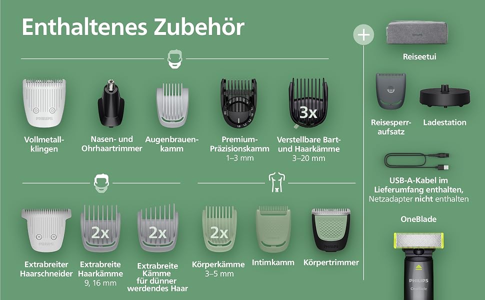 Універсальний тример Philips Multigroom Series 9000 MG9561/30: 23-в-1 набір для обличчя, волосся та тіла, OneBlade, 27 налаштувань довжини (0,2–20 мм)