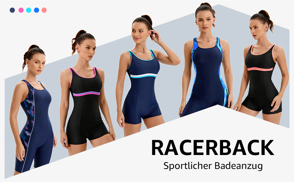 Спортивний купальник для жінок, цілісний, Racerback/U-Back, Body Shaping, чорний/рожевий, розмір 46