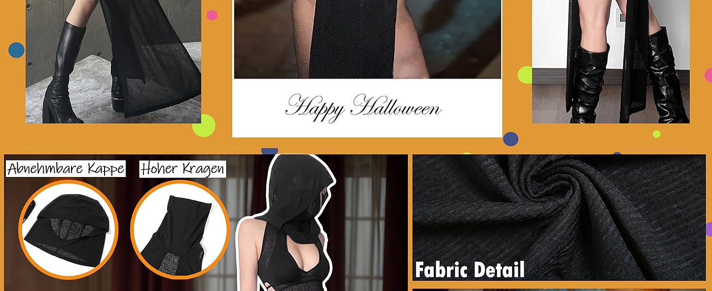 Прозора готична сукня Mingnos для рейв-вечірок, чорна з вирізами, з високим розрізом, для EDM фестивалів, клубів та вечірніх виходів. Розмір L