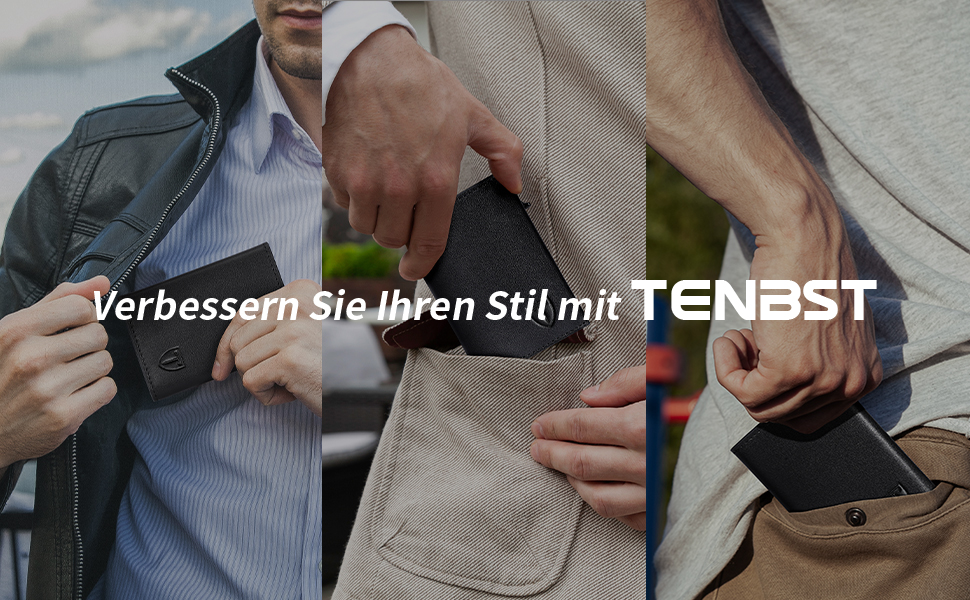 Тонкий чоловічий гаманець TENBST з RFID-захистом та монетницею, шкіряний картхолдер на 10 карток, Slim Wallet — Чорний та Помаранчевий