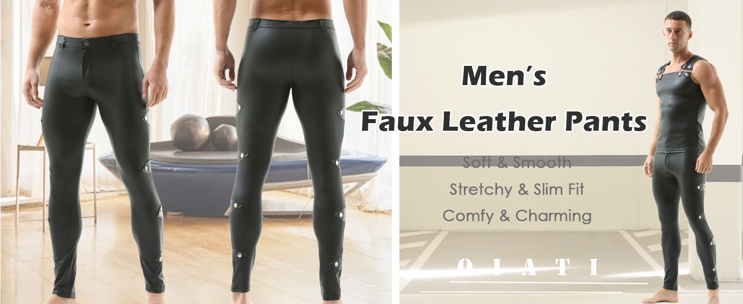 Чорні лосини з ефектом лакованого шкіряного покриття для чоловіків QiaTi, розмір XXL