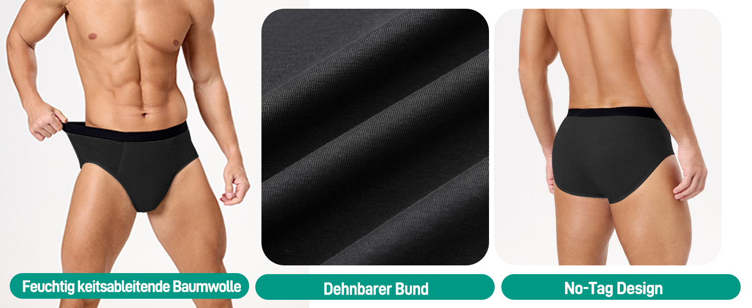 Труси для чоловіків BEENIUBEE від нетримання, 3 шт., бавовна, вбудований всмоктуючий шар 150 мл, багаторазові, витривалі, чорний, L