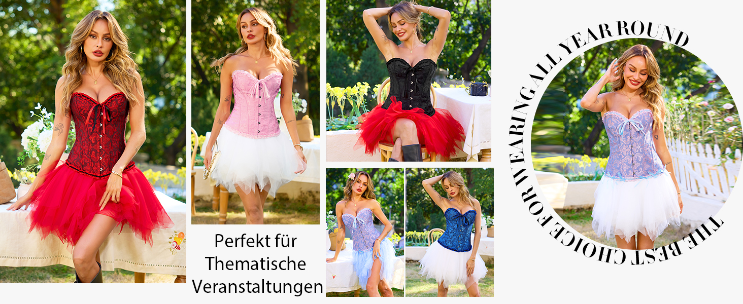 Корсет жіночий повномірний корсаж корсет топ готичний вінтажний корсаж сатиновий квітковий з кісточками бюстєль корсет топ для Хелловіну та карнавалу S-4XL блакитно-рожевий 4XL