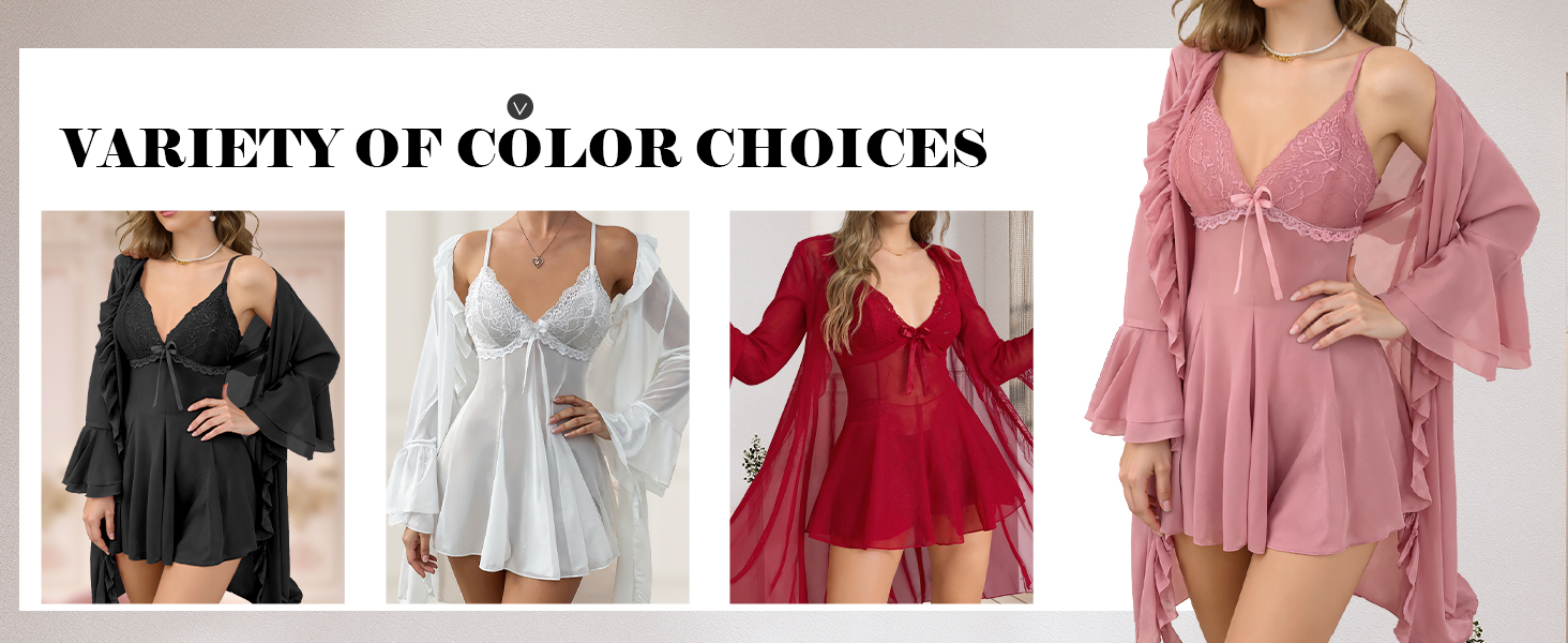 Жіночий комплект білизни AIEOE: мереживний халат-бандаж, нічна сорочка, babydoll, чорний