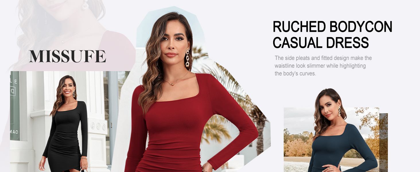 Жіноче обтисле сукня-футболка Missufe, червоне, довгий рукав, базова модель, XS