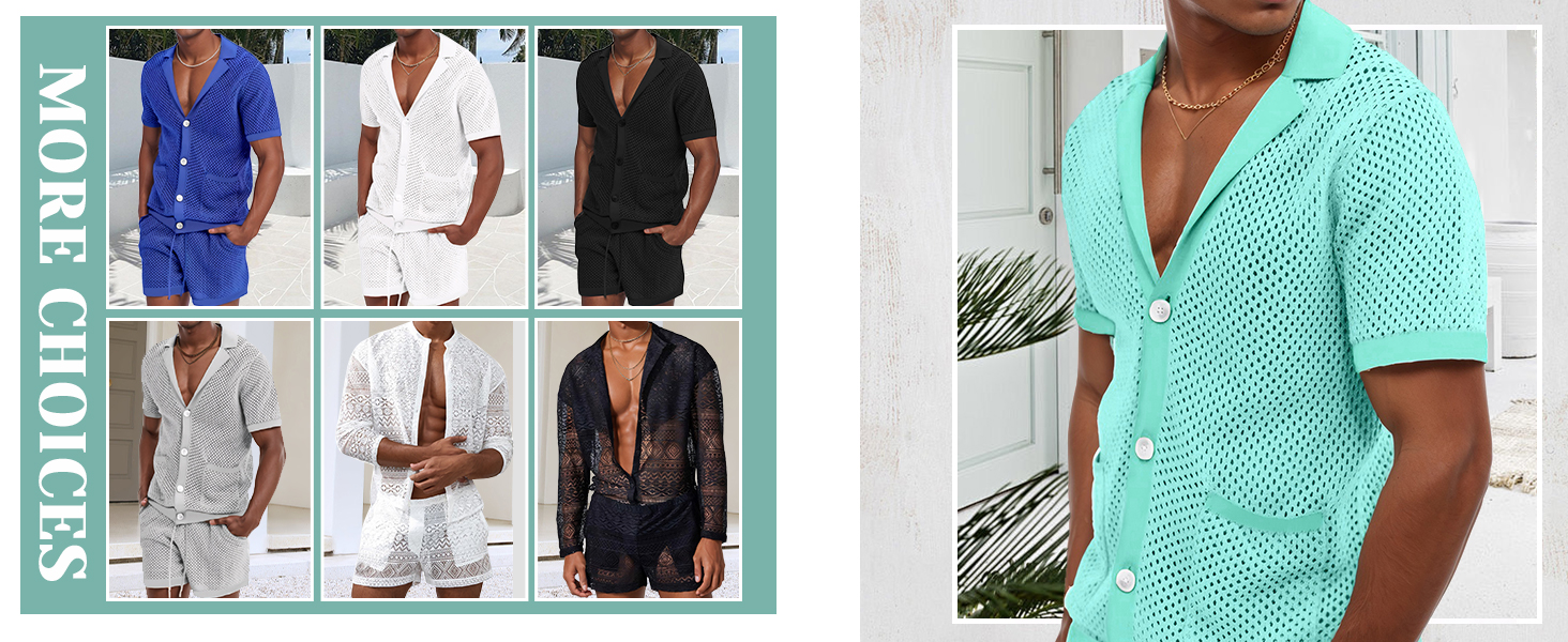 Panegy чоловічий комплект: мереживкова сорочка-туніка та шорти, сітка, чорний