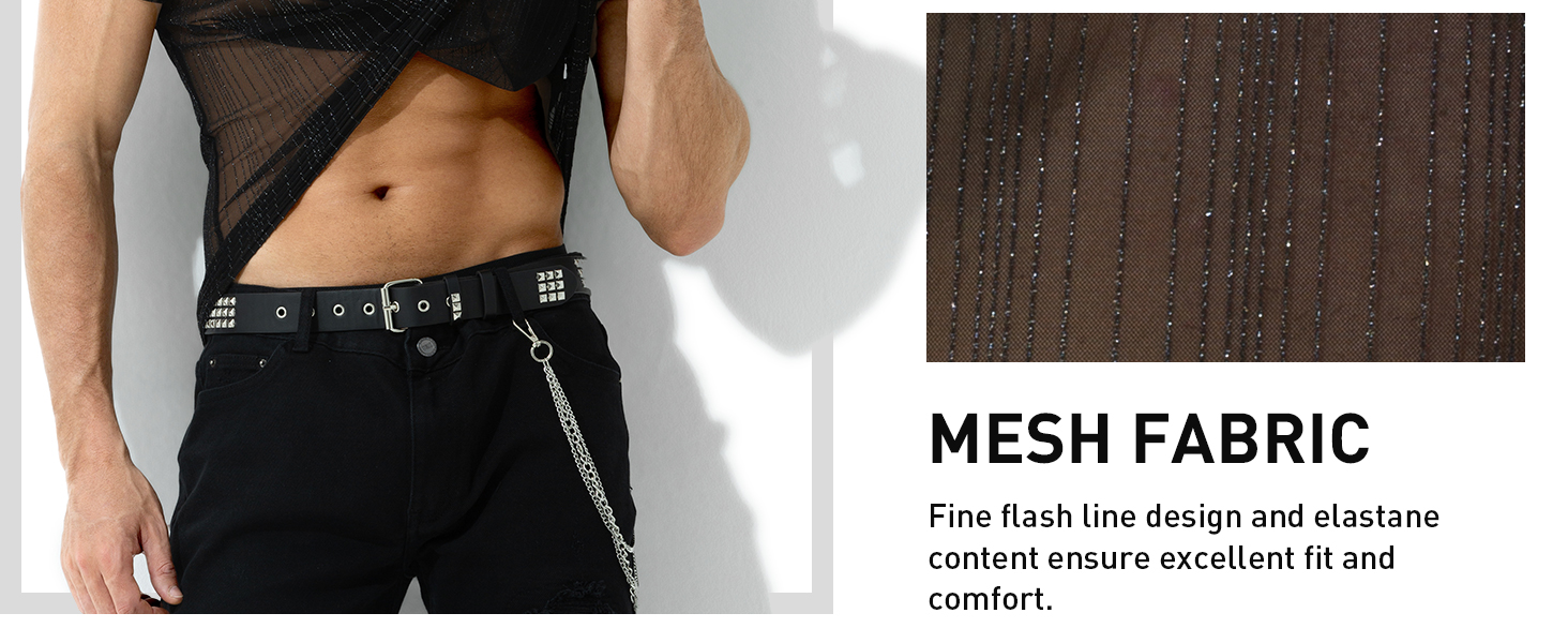 Чоловіча футболка Casey Kevin Herren з прозорою тканиною, коротким рукавом, чорна - Sparkle & Shine