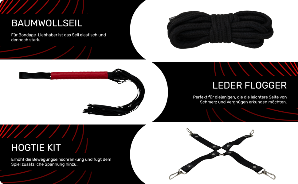 Набір для бонджа 18 предметів: фетши, наручники, маска для очей. SM-набір для початківців та досвідчених, чорний/червоний