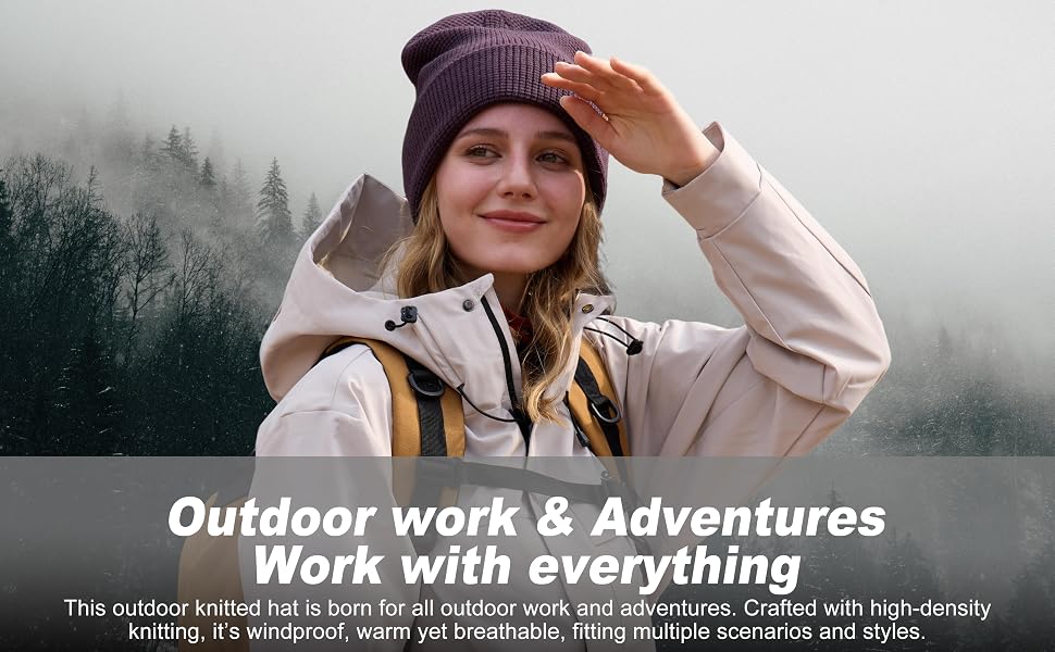 Зимова шапка з мериносової вовни Outdoor Shaping для чоловіків та жінок, тепла в'язана шапка з відкидним манжетом, темно-фіолетова
