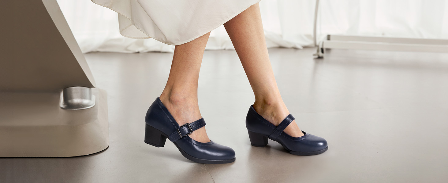 Жіночі туфлі Mary Jane DREAM PAIRS на масивному високому каблуці, темно-сині, розмір 37 EU