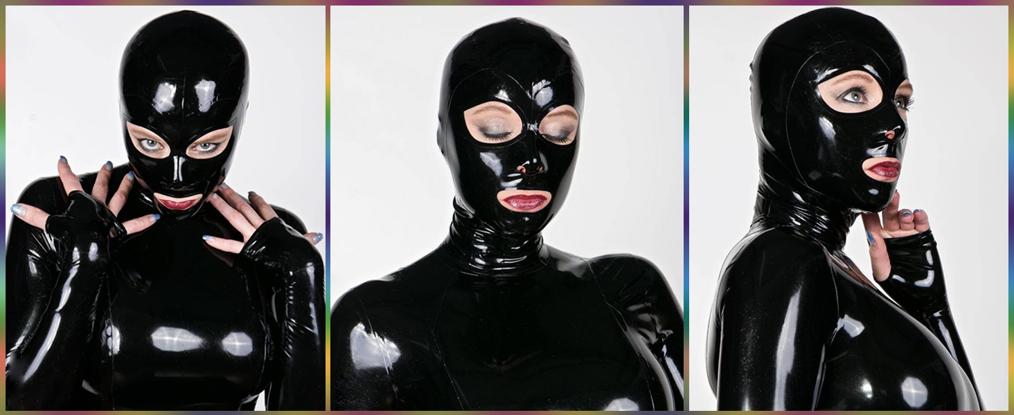 Латексна маска для БДСМ, Фетіш, Косплей з блискавкою на спині - чорна