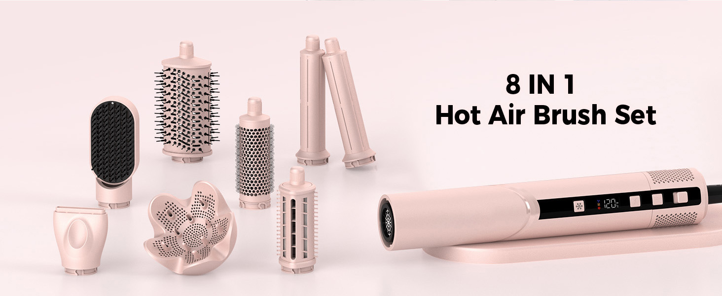 Мультистайлер для волосся 5 в 1 UKLISS Airstyler Pro 1000W: фен, круглі щітки для об'єму, плойка та випрямляч, Рожевий
