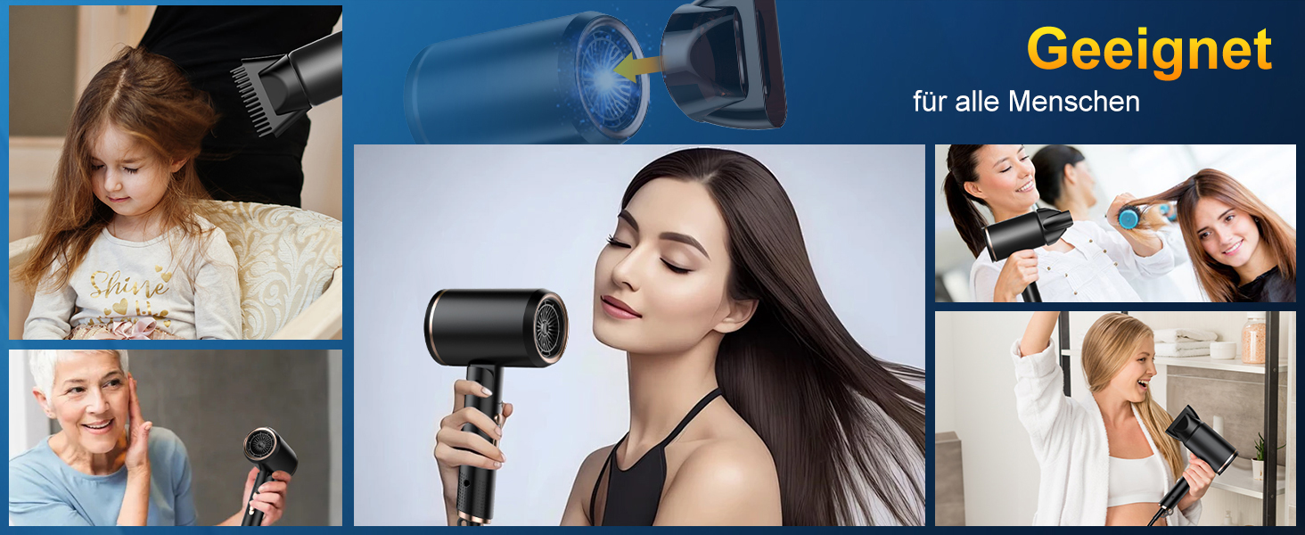 Професійний іонний фен для волосся 2400W з дифузором, складаний дорожній фен з AC-мотором, 3 режими нагріву, чорний