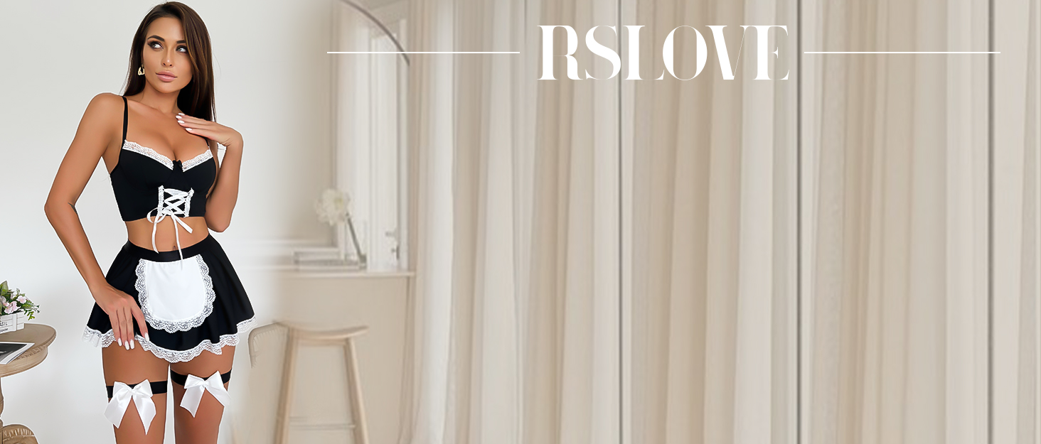 Сексуальний комплект білизни RSLOVE: костюм покоївниці з сукнею-негліже для косплею, рожевий, розмір XXL