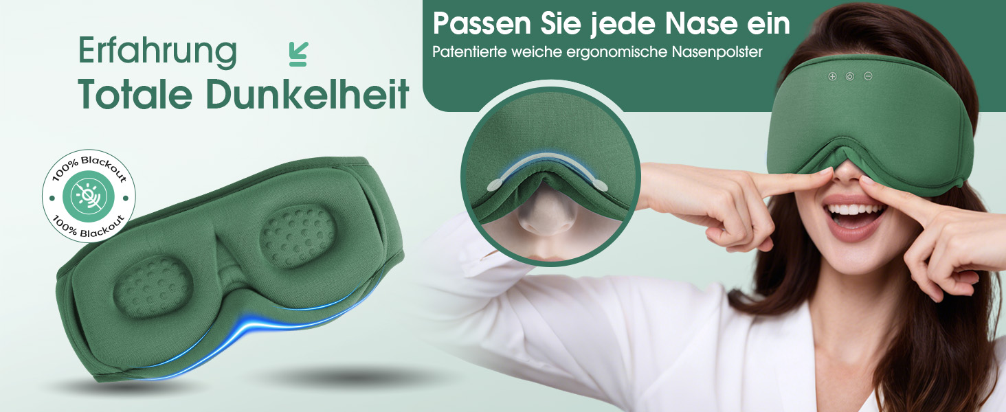 Bluetooth маска для сну LC-dolida з HiFi-звуком, світлонепроникна бамбукова бавовна, Bluetooth 5.4, регульований ремінець, зелена