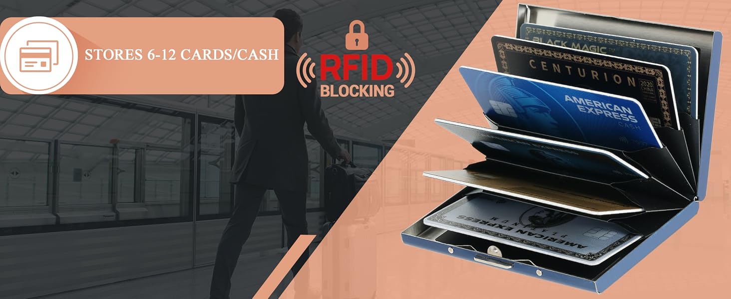 Стильний металевий картхолдер з RFID-захистом від скімінгу, ультратонкий гаманець для карт на 6 слотів, синій з квітковим принтом, унісекс