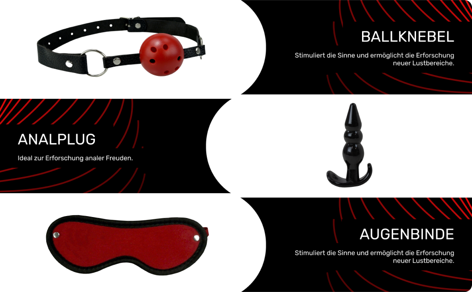 Набір для бонджа 18 предметів: фетши, наручники, маска для очей. SM-набір для початківців та досвідчених, чорний/червоний