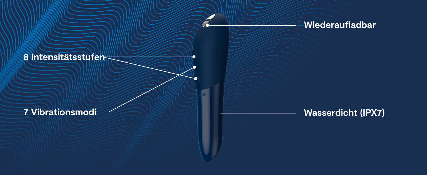 We-Vibe Tango X Bullet Вібратор для жінок: 8 режимів, 10 вібрацій, водонепроникний, синій (Midnight Blue) для подорожей