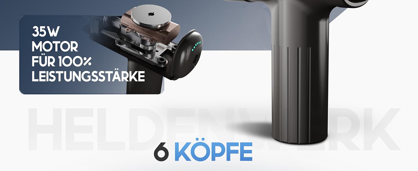 Міні-перкусійний масажер HELDENWERK® Massagepistole Mini з 6 насадками, безшумний ручний масажер для тіла, темно-сірий