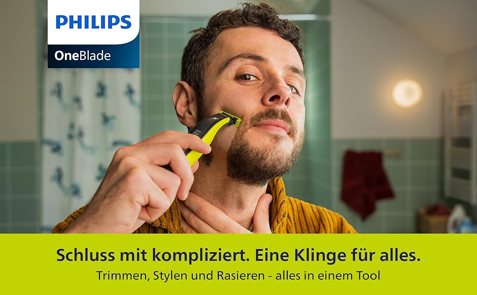 Електричний тример та бритва PHILIPS OneBlade 360 Face & Body QP2834/31 для обличчя та тіла, 3 леза 360, 4 насадки для стрижки (1-5 мм), 2 насадки для тіла, вологоелементне та сухе гоління