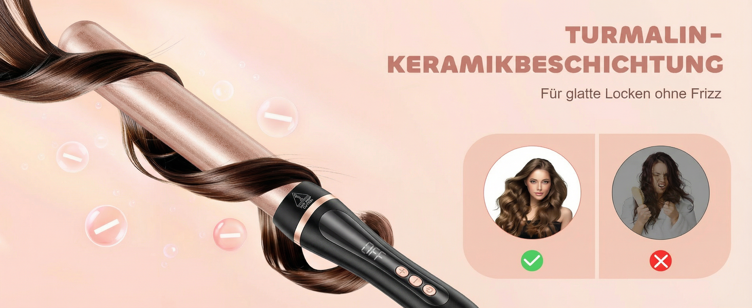 Мультистайлер для волосся 5 в 1 Lockenstab: набір насадок (9-32 мм), керамічний плойка-випрямляч з LCD-дисплеєм та регулюванням температури, колір Rose Gold