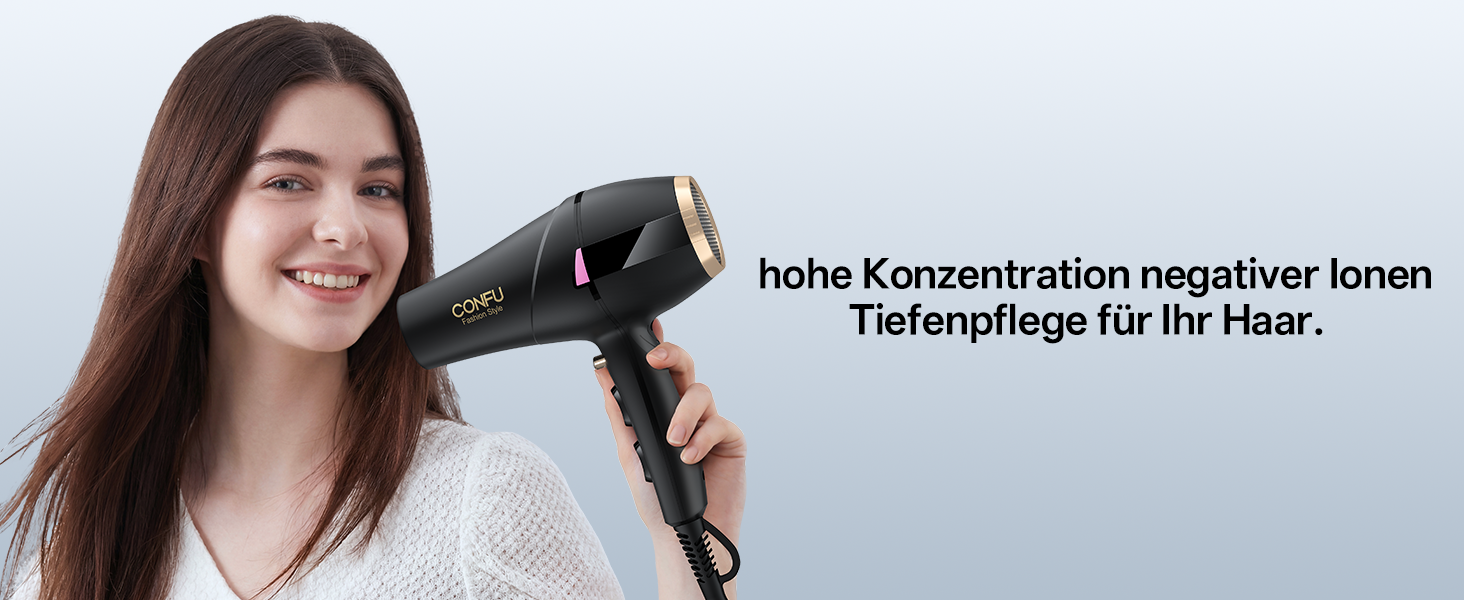 Професійний фен для волосся CONFU 2300W з іонною технологією, дифузором та вузьким соплом, AC-мотор, 3 температурні режими, 2 швидкості, 220V