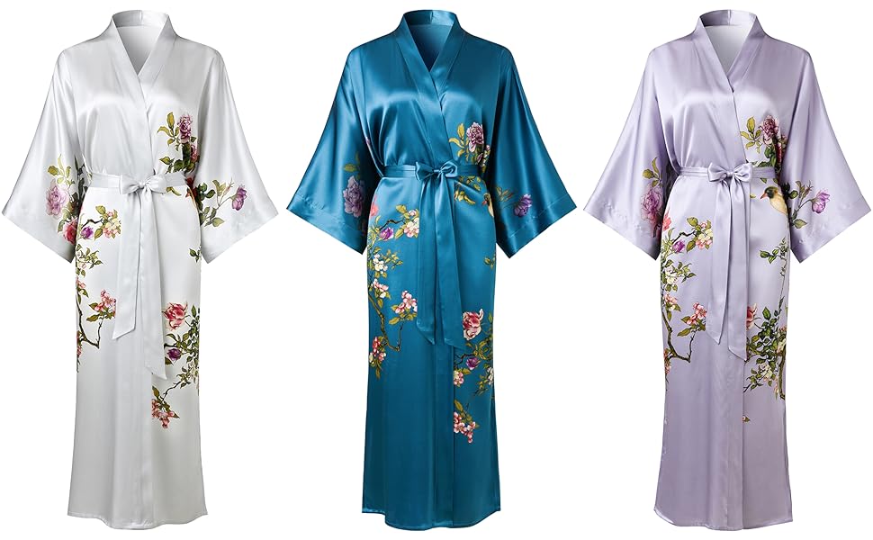 Шовковий халат-кімоно Ledamon для жінок, 100% шовк, квітковий дизайн, універсальний розмір, чорний колір