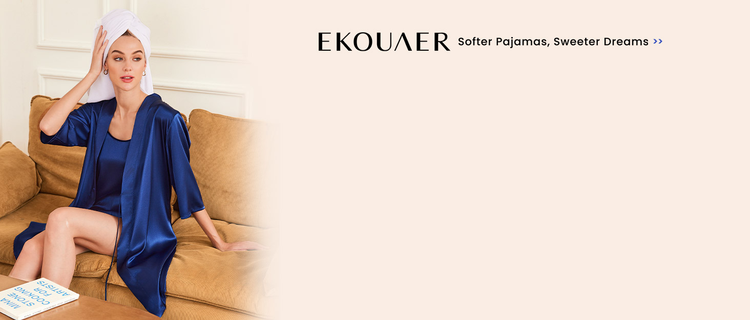 Світло-чорний шовковий халат з нічною сорочкою Ecouaer (2 шт.) - елегантна піжама для дому та свят