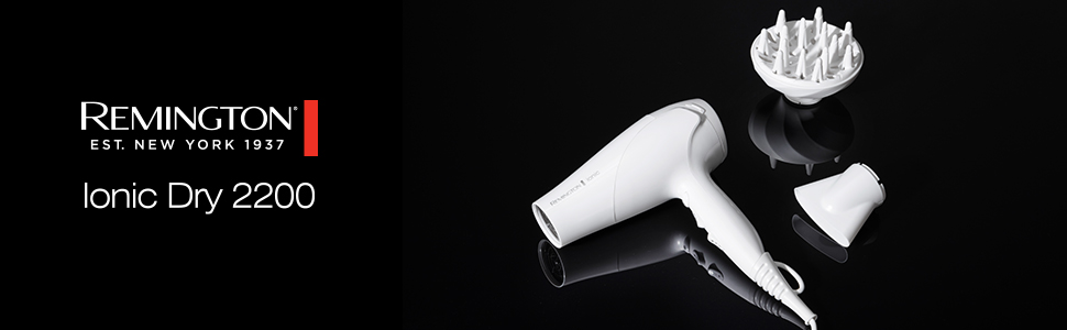 Фен для волосся Remington D3199 з іонізацією та керамічним покриттям, 2200 Вт, білий (дифузор та насадка для стайлінгу в комплекті)