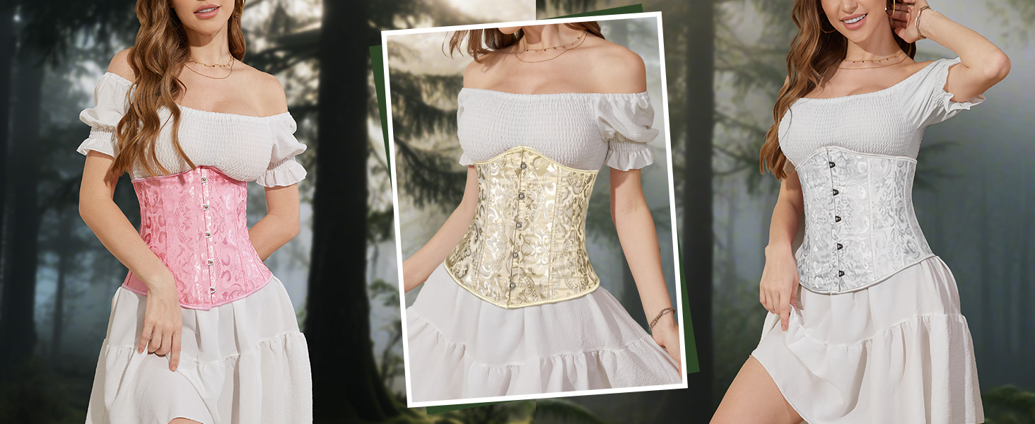 Корсет TRIWORKS для жінок: корсаж, бюстгальтер, сатиновий корсет з шнурівкою, стегновий фіксатор для Хелловіну та карнавалу, XS-XXL, коричневий