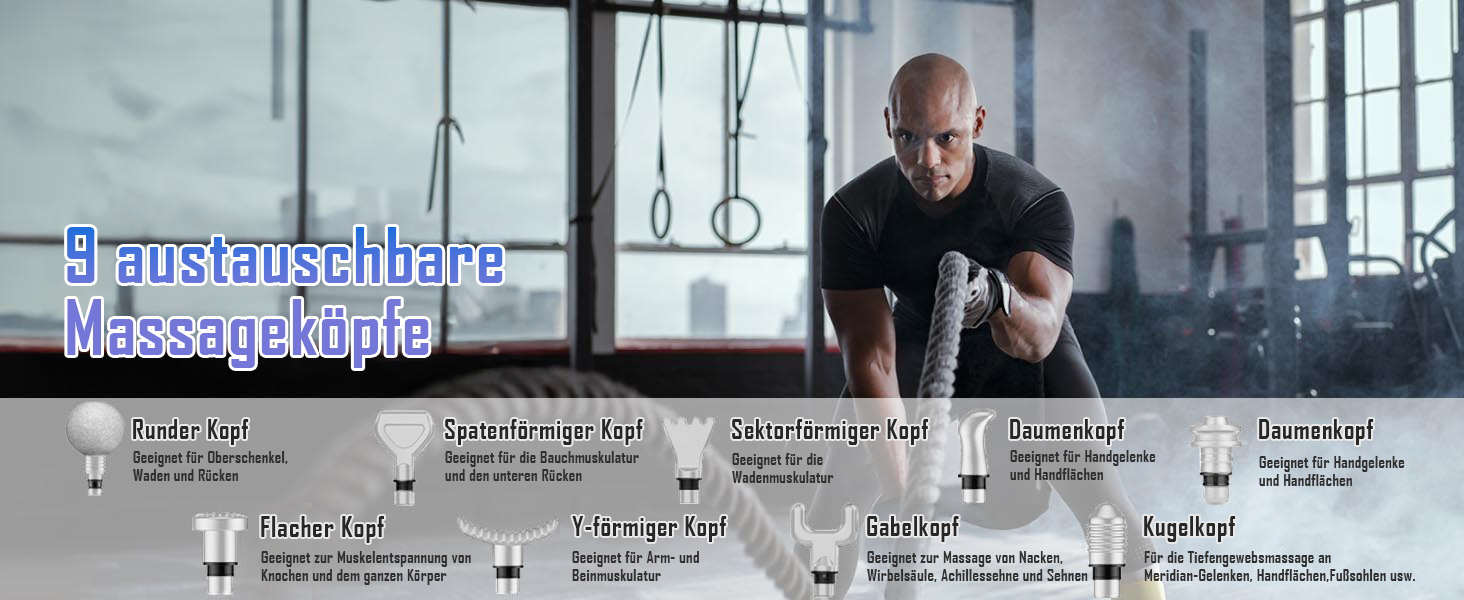 Перкусійний масажер Massage Gun з LED-екраном, електричний масажний пістолет для м'язів (20 швидкостей, 9 насадок, білий)