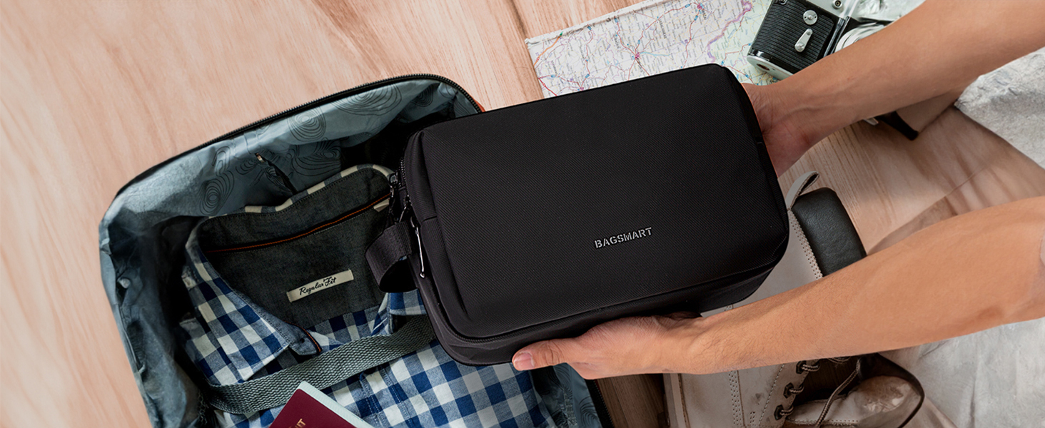 Чоловіча дорожня косметичка BAGSMART для аксесуарів, містка сумка для гігієни з подвійним блискавкою, 5 л, темно-сіра