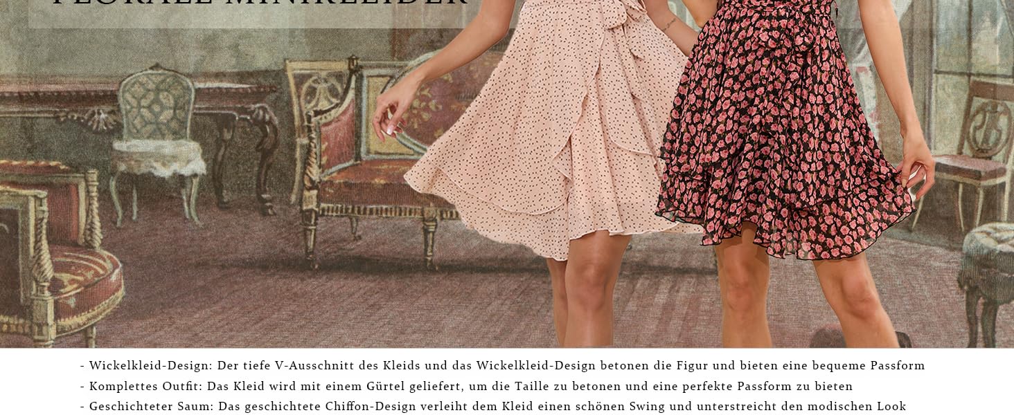 Жіноче шифонове міні-плаття з V-подібним вирізом, короткий рукав, літнє плаття-туніка, однотонне, елегантне, на зав'язки, з поясом, для вечірок та повсякденного носіння (5086-світло-зелений, M)