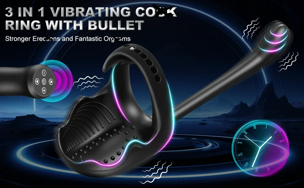 Електричний кільце для статевого члена Guspiun з двома моторами та вібратором для анусу. 10 режимів вібрації, пульт дистанційного керування. Інтимні іграшки для пар.