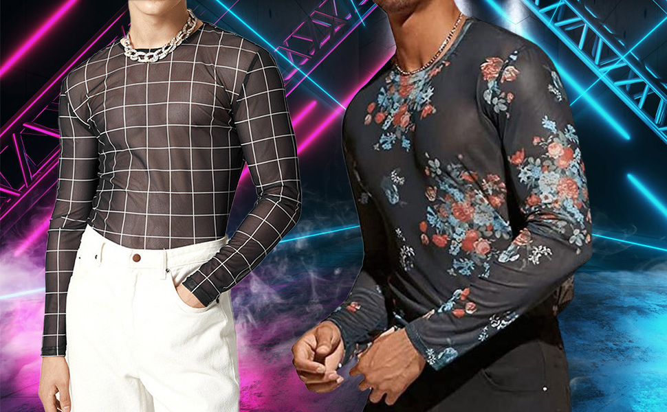 Чоловіча сітчаста футболка AIEOE з блискітками, прозора сорочка-сітка, футболка з коротким/довгим рукавом для клубів, літня сітчаста кофта, розмір M