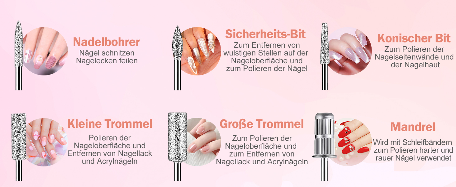Професійний бездротовий апарат для манікюру та педикюру NAILGIRLS 35000 об/хв, електрична пилка для нігтів, гель-лаків та акрилу, набір 11 в 1, рожевий